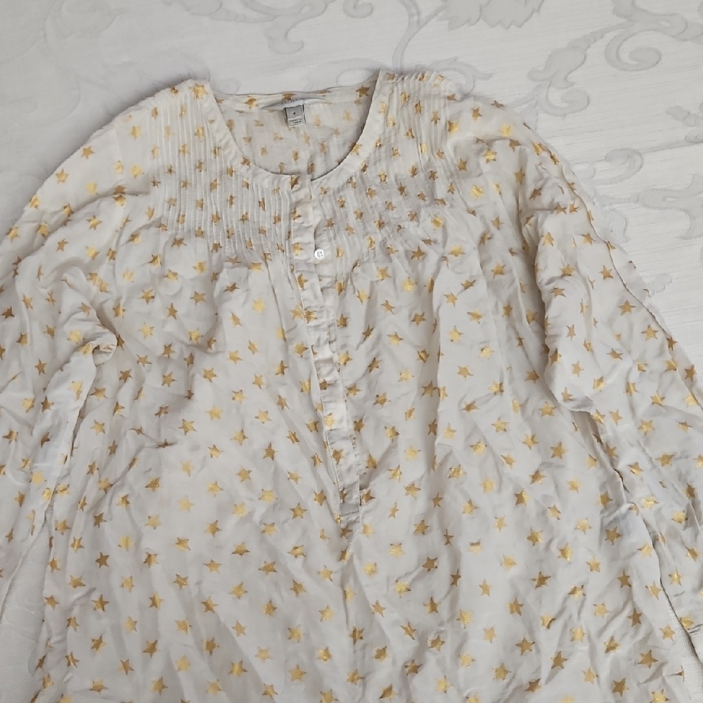 J. Crew White Blouse with Gold Star Pattern